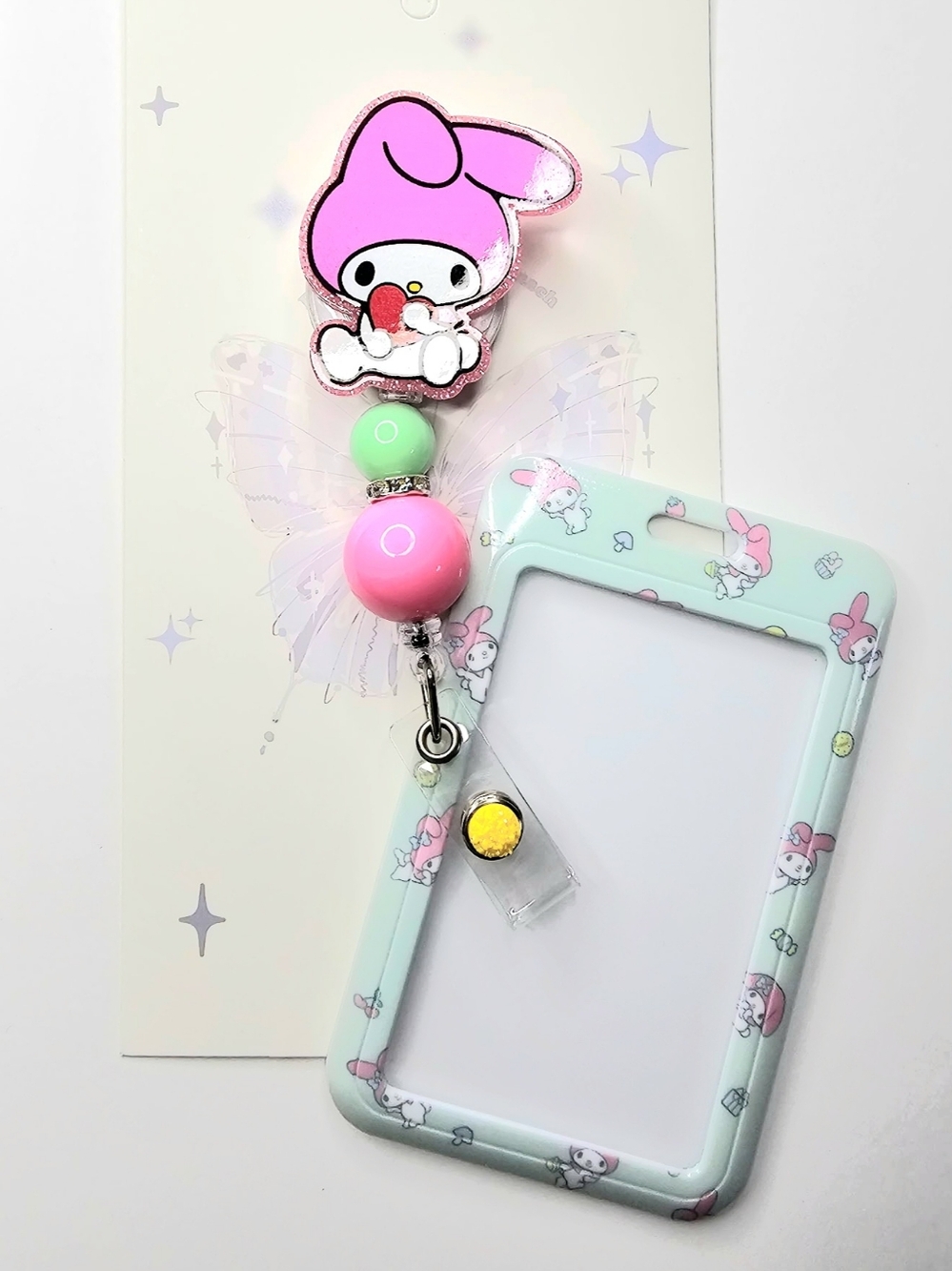 Hand Crafted My Melody Basge Reel & ID  Holder